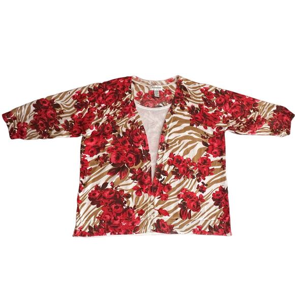 CD Daniels‎ Womens Sweater Size 3X Red Rose Floral Animal Print Faux Cardigan - Picture 6 of 9